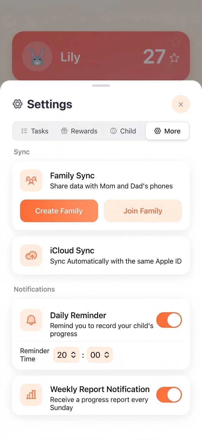 Family sync app screen